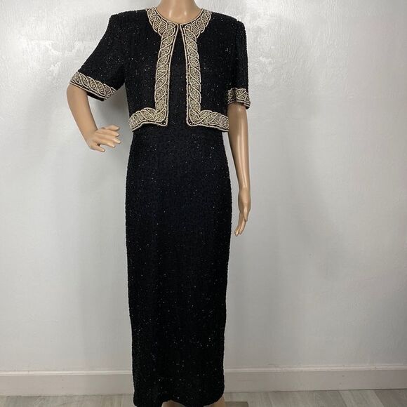 Laurence Kazar Vintage Silk Beaded Maxi Dress With Attached Jacket - Picture 1 of 13